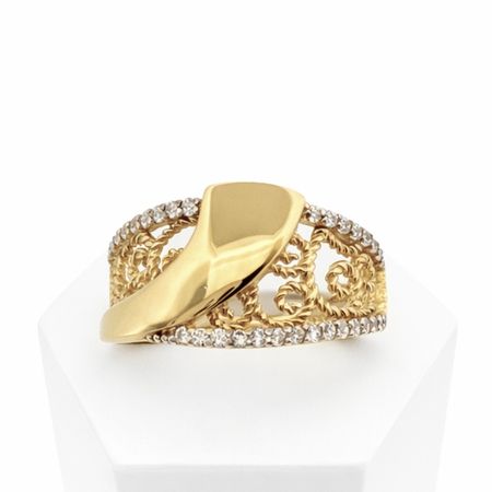 Pierścionek ażurowy dekoracyjny z cyrkoniami ze złota pr. 585, 14K