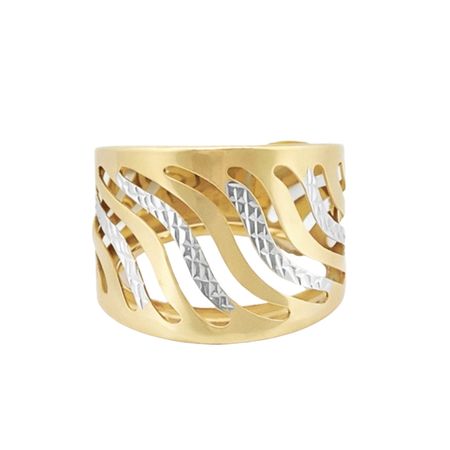 Pierścionek dwukolorowy z falistym wzorem ze złota pr. 585, 14K