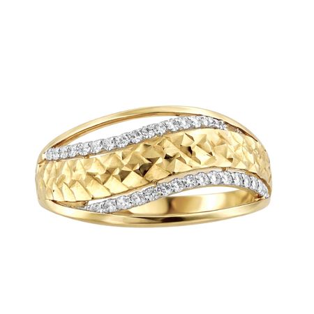 Pierścionek falowany z cyrkoniami ze złota pr. 585, 14K