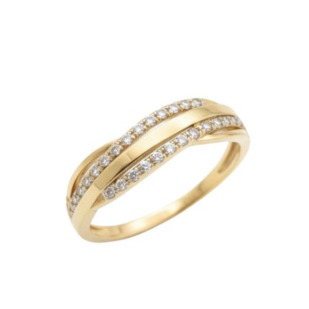Pierścionek falująca forma z cyrkoniami ze złota pr. 585, 14K