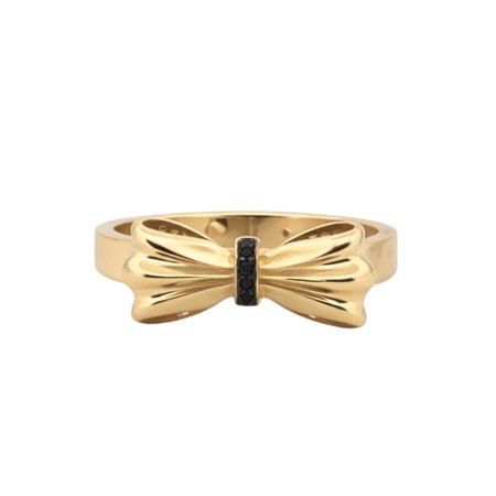 Pierścionek kokardka z czarnymi cyrkoniami ze złota pr. 585, 14K