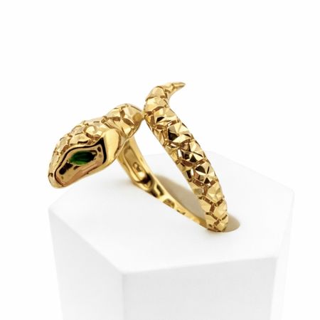Pierścionek wąż z zieloną cyrkonią ze złota pr. 585, 14K
