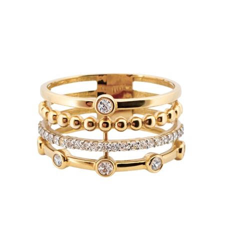 Pierścionek wielorzędowy z cyrkoniami ze złota pr. 585, 14K