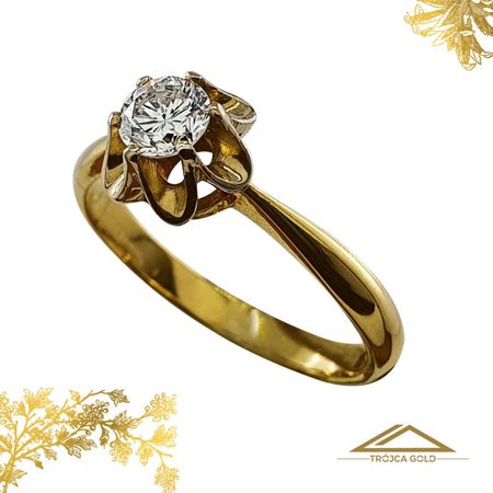 Piękny pierścionek z brylantem 0,38 ct, złoto pr. 750!