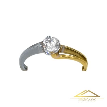 Pierścionek z Cyrkonią Centralną Oprawioną w Mijające się Białe i Żółte Łapki, próby 585