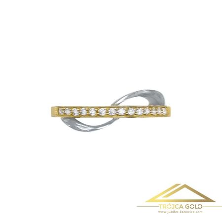 Pierścionek z Cyrkoniami do Połowy Obrączki i Falą z Białego Złota, próby 585