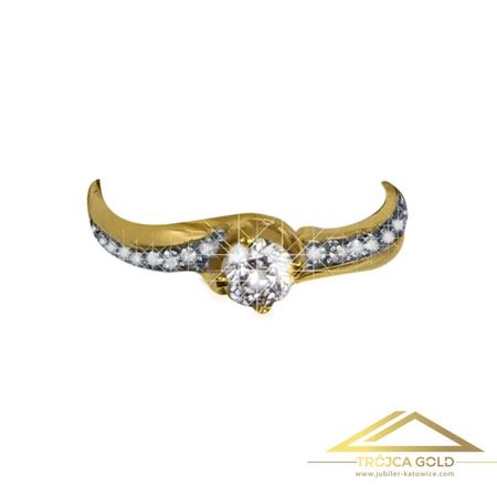 Pierścionek z Dużą Cyrkonią Centralną i Falą z Cyrkonii, próby 585