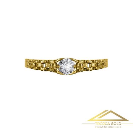 Pierścionek Z Motywem Złotej Bransoletki do Zegarka i Cyrkonią Centralną, próby 585
