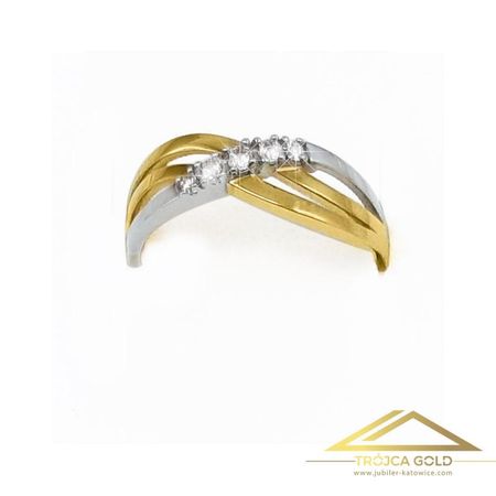 Pierścionek z Piękną Falą z Białego Złota i Cyrkoniami