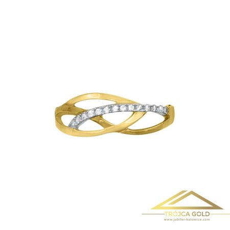 Pierścionek z Plecionymi Wstążkami i Białym Paskiem z Cyrkoniami, próby 585