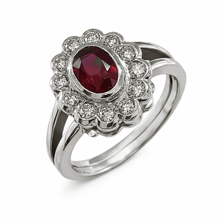 Pierścionek z rubinem i brylantami o łącznej masie 1,40 ct z białego złota pr. 585, 14K