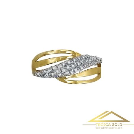 Pierścionek z Szeroką Falą z Białego Złota i Cyrkoniami, próby 585