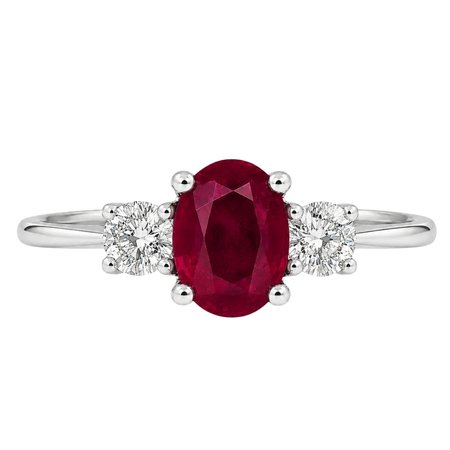Pierścionek zaręczynowy z rubinem i brylantami 0,22 ct z białego złota pr. 585, 14K