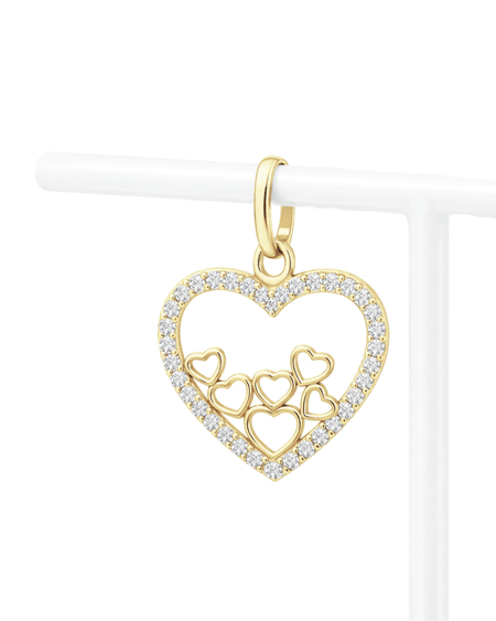 Zawieszka serce z cyrkoniami i serduszkami w środku ze złota pr. 585, 14K
