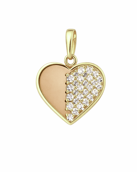 Zawieszka serce z połową wysadzaną cyrkoniami ze złota pr. 585, 14K