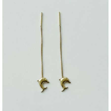 ZŁOTE KOLCZYKI PRZECIĄGANE Z DELFINEM