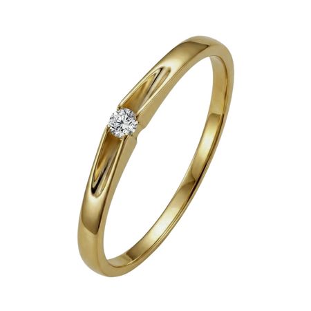 Złoty pierścionek z brylantem o masie 0,04 ct oraz wadze 1,20g