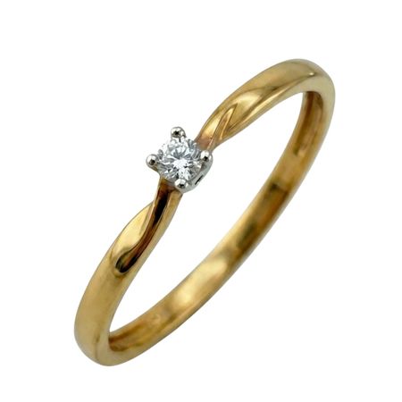 Złoty pierścionek z brylantem o masie 0,04 ct oraz wadze 1,66g